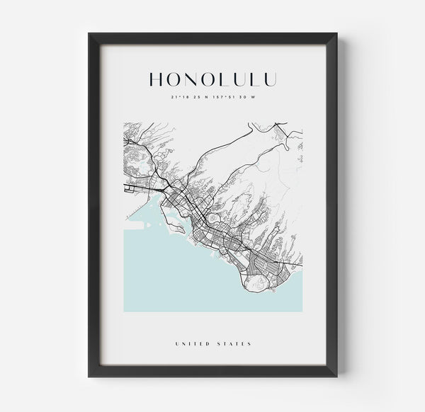 a framed map of honolulu, hawaii