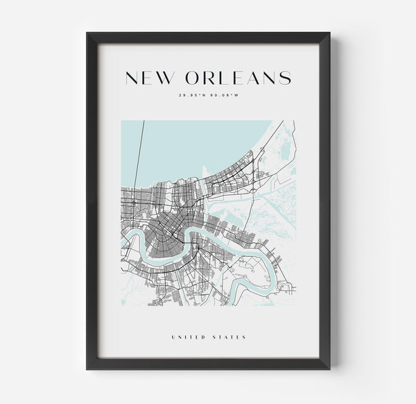 a framed poster of a map of new orleans
