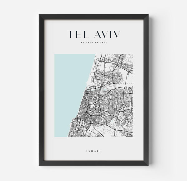 a black framed poster with a map of the city of thaavv