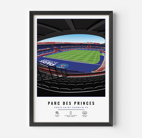a framed poster of a stadium with a view of the field