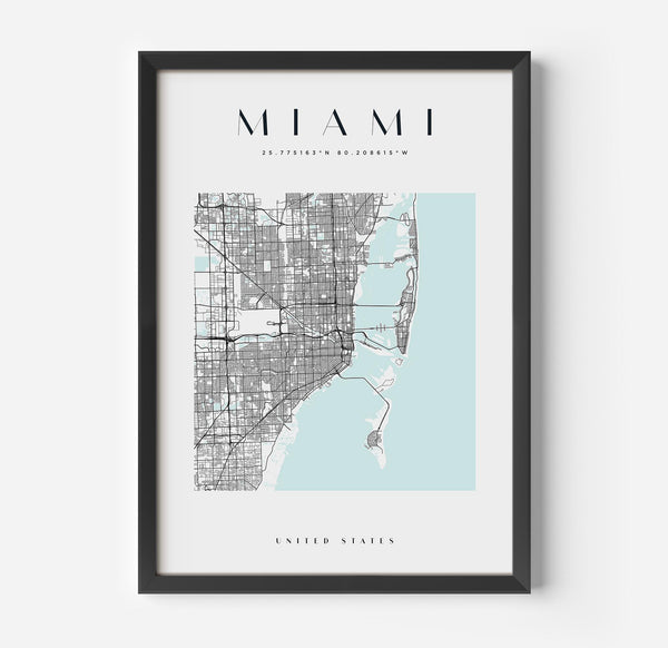 a framed map of miami, florida