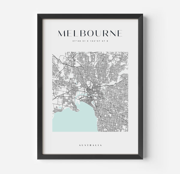 a framed map of melbourne, australia