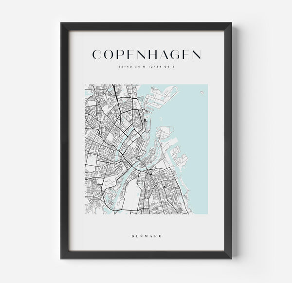 a framed map of the city of copenhagen