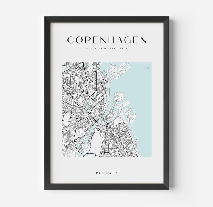 a framed map of the city of copenhagen