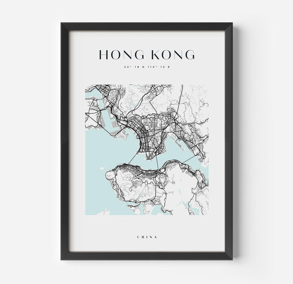 a black and white poster with a map of hong