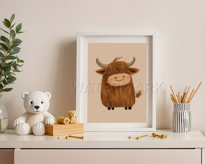 a picture of a brown cow with a smile on it's face