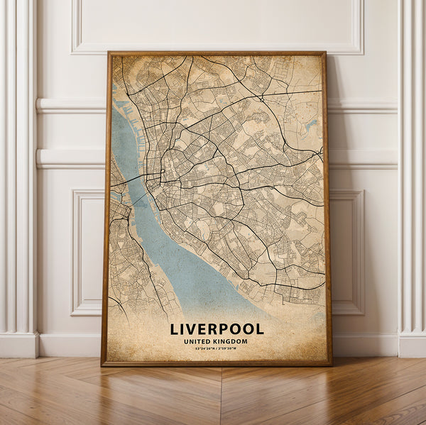 a framed map of liverpool, england