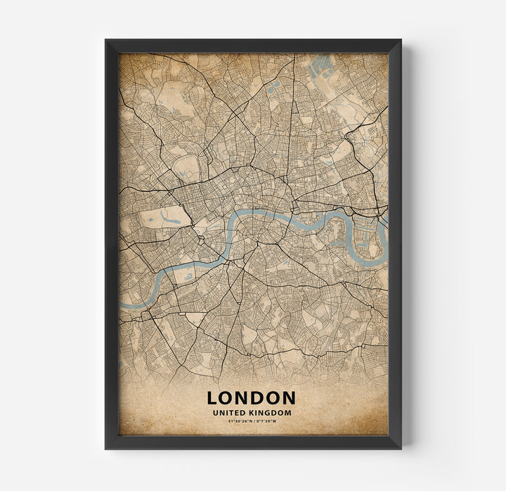a map of london with a black frame