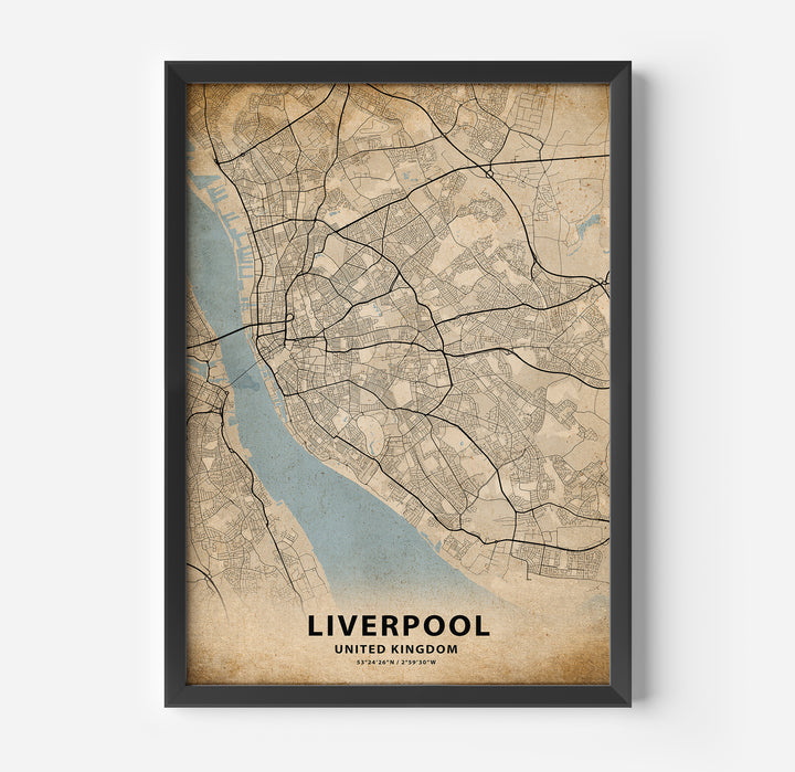 a framed map of liverpool, england