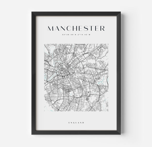a black and white map of manchester england