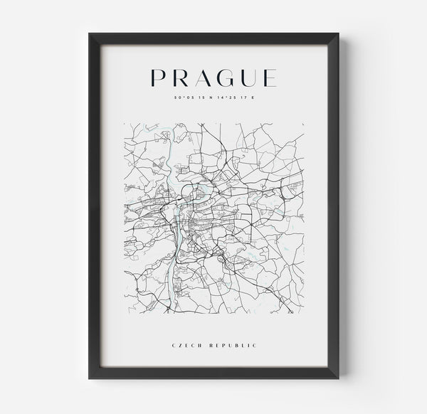 a framed black and white map of prague