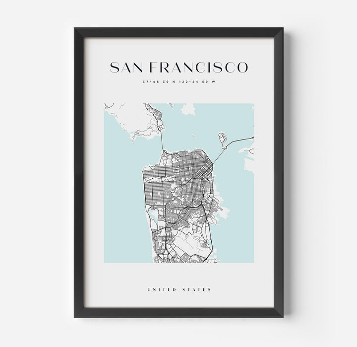 a framed poster of san francisco, california