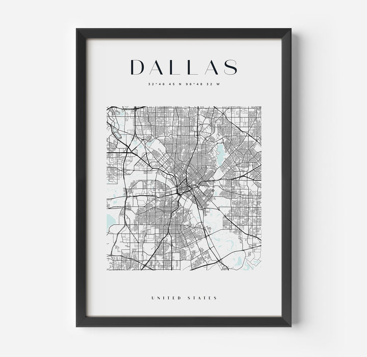 a framed map of the city of dallas, texas