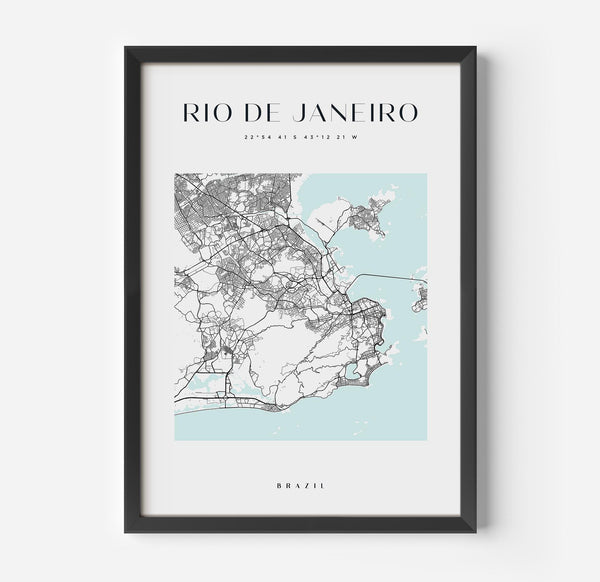 a framed map of rio de janiero