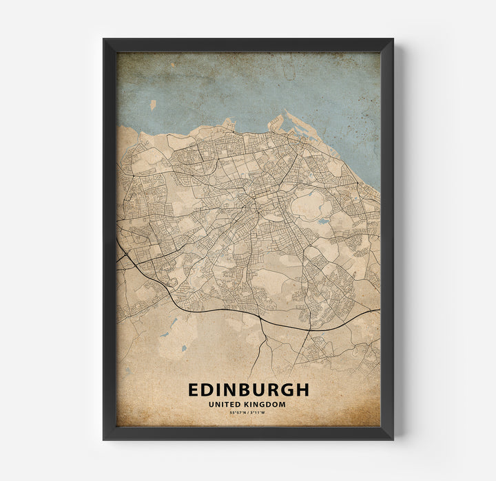 a framed map of edinburgh, england