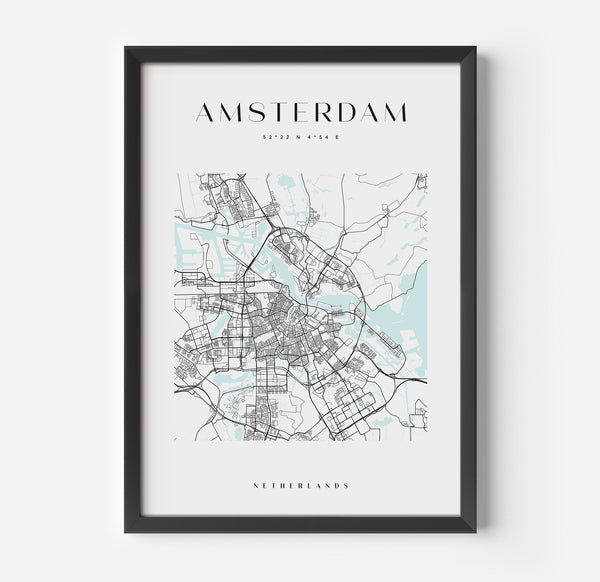 a framed map of amsterdam, the capital of holland