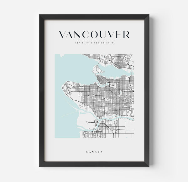 a black frame with a map of vancouver