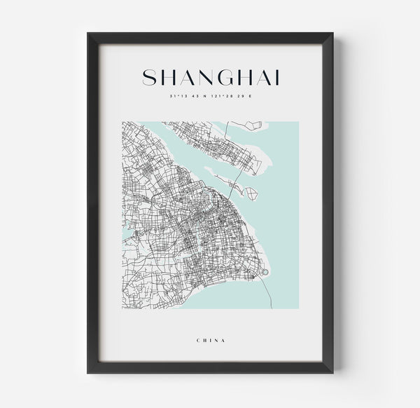 a framed map of shanghai, china