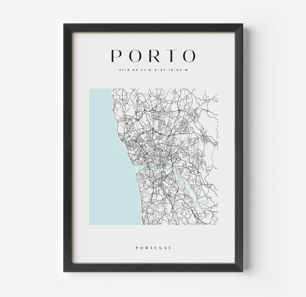a framed map of porto, italy