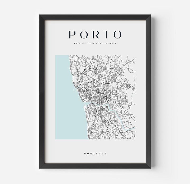 a framed map of porto, italy