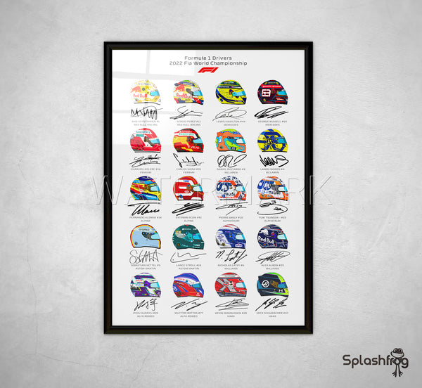 Formula One 2022 Helmets and Drivers Print, Poster, Artwork, Framed and Available On Canvas. 