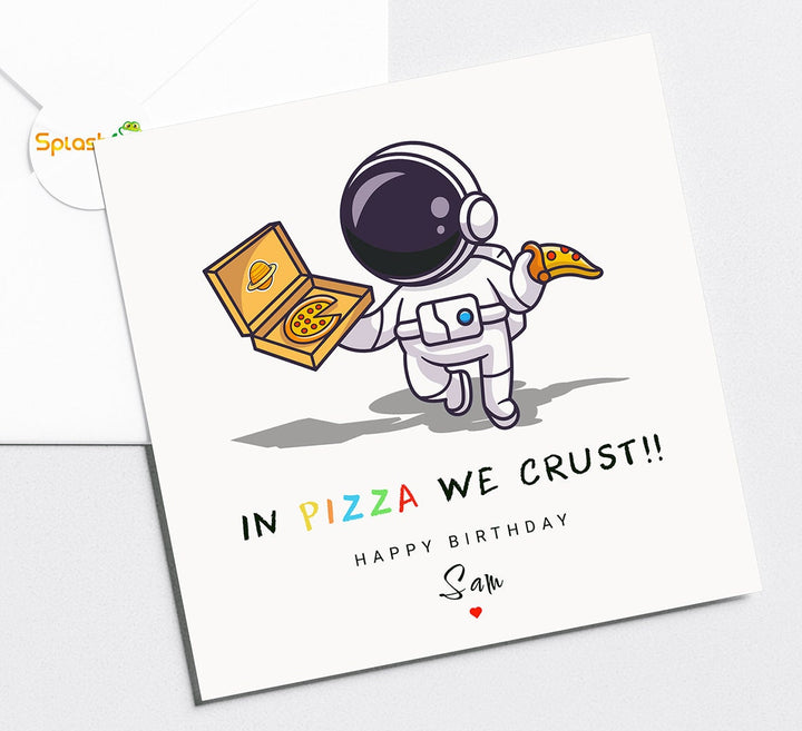 Astronaut eating Pizza Birthday Card