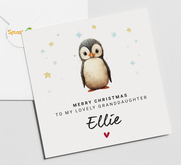 Granddaughter Christmas Card with Penguin