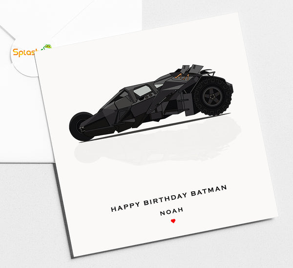 The Batmobile Dark Knight Birthday Card, Personalised Birthday Card