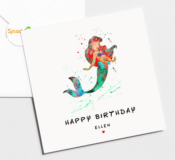 Little Mermaid Ariel Birthday Card, Disney Personalised Birthday Card. Disney Princess Card, Disney Princesses Card by Splashfrog