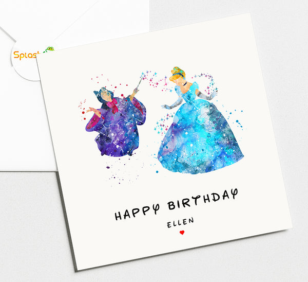 Cinderella Birthday Card, Disney Personalised Birthday Card. Disney Princess Card, Disney Princesses Card by Splashfrog